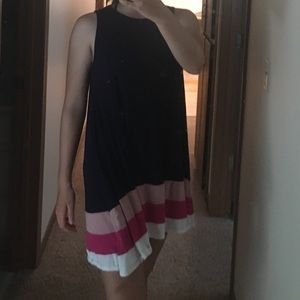 Bellamie Navy swing dress with stripes